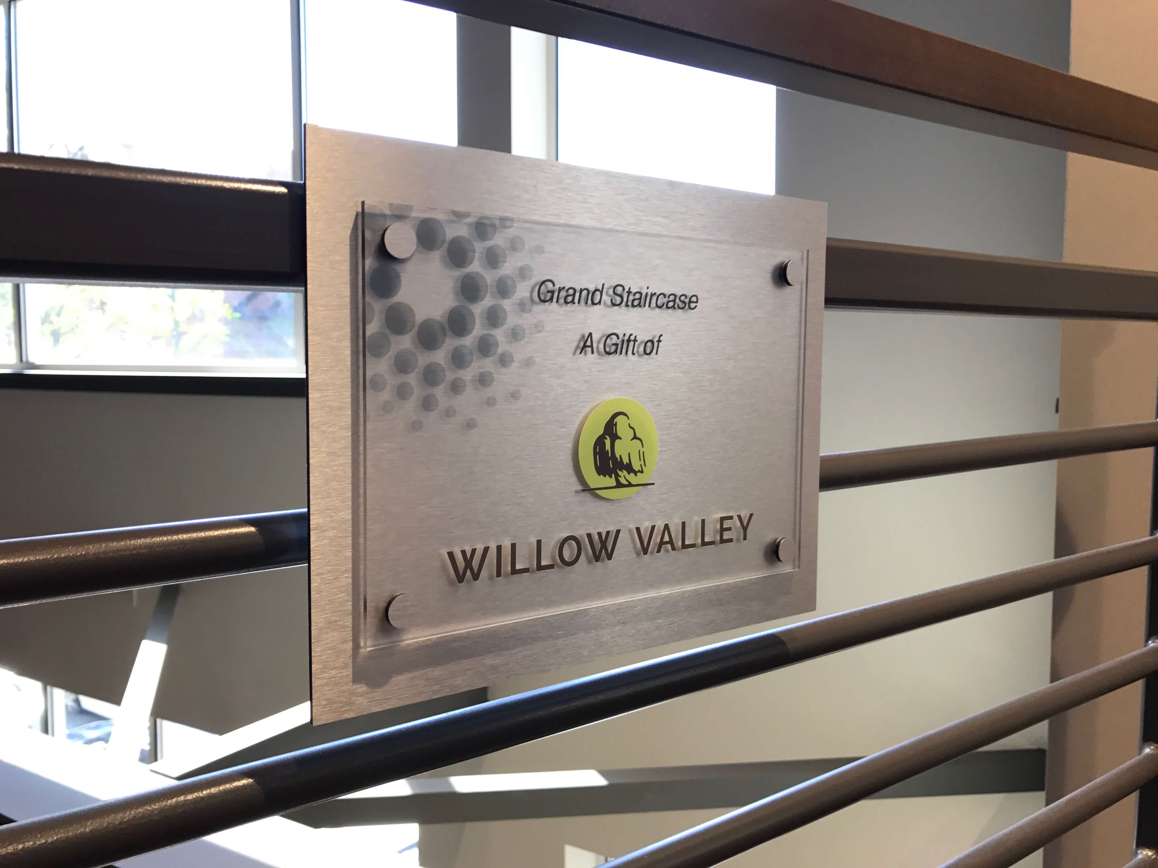 Willow Valley Plaque on Staircase